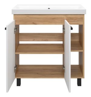 Напольная тумба под раковину Misty Крафт 80см белый/дуб крафт золотой